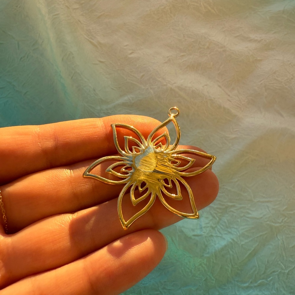 Anthropologie Gold and Green Floral Pendant WATERPROOF - Picture 9 of 10